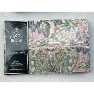 NOS - Vintage Crown Crafts "Milan" Flat Sheet w/Floral Design-Twin Size